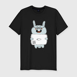 Мужская slim-футболка Кролик с модным телефоном