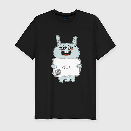 Мужская slim-футболка Кролик с модным телефоном / Черный – фото 1