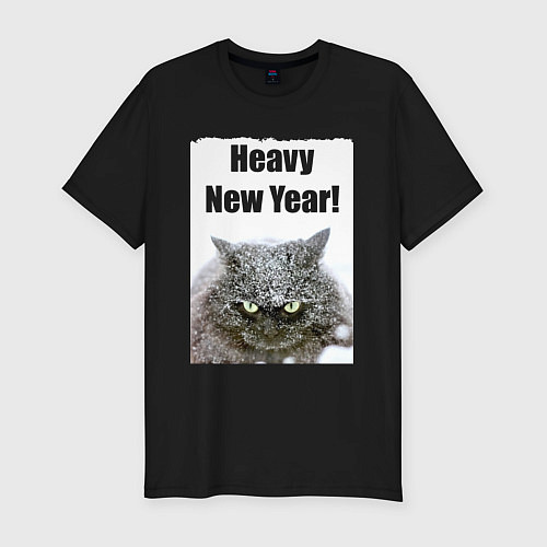 Мужская slim-футболка Heavy New Year - снег на морде / Черный – фото 1