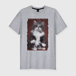 Мужская slim-футболка Happy New Year - Лохматый котяра