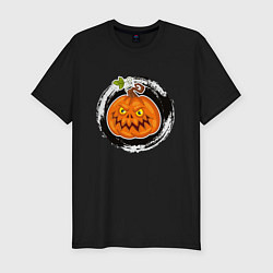 Мужская slim-футболка Мультяшная злая тыква Хэллоуин
