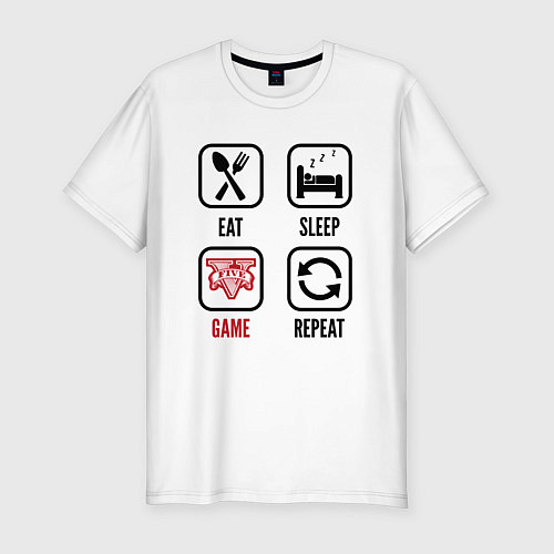 Мужская slim-футболка Eat - sleep - GTA - repeat / Белый – фото 1