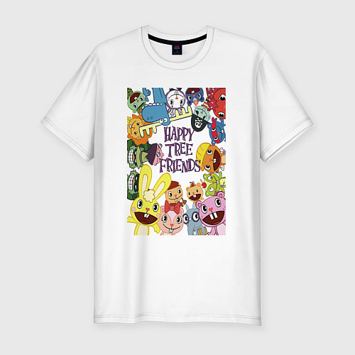 Мужская slim-футболка Happy three friends - poster / Белый – фото 1