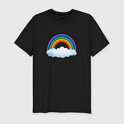 Мужская slim-футболка Мультяшная радуга с облаками