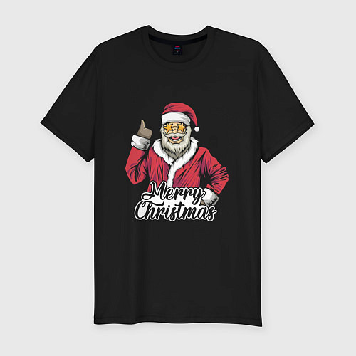 Мужская slim-футболка Christmas Santa / Черный – фото 1