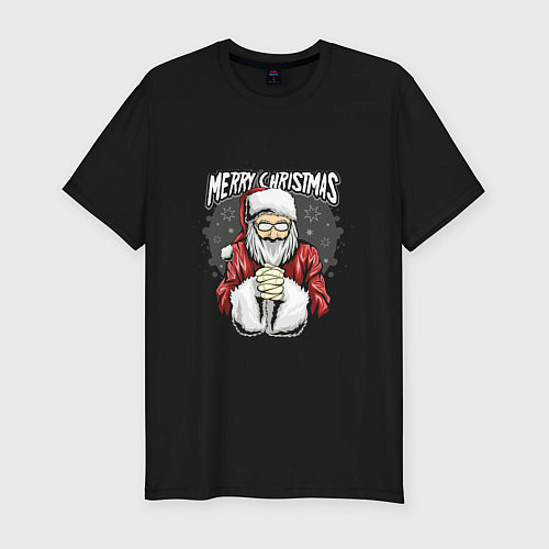 Мужская slim-футболка Санта Клаус / Черный – фото 1