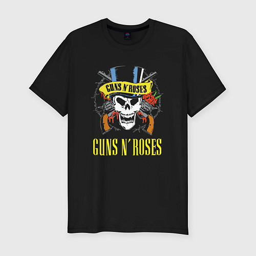 Мужская slim-футболка Guns n roses Skull / Черный – фото 1