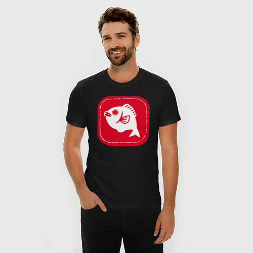Мужская slim-футболка Рыбная печать / Черный – фото 3