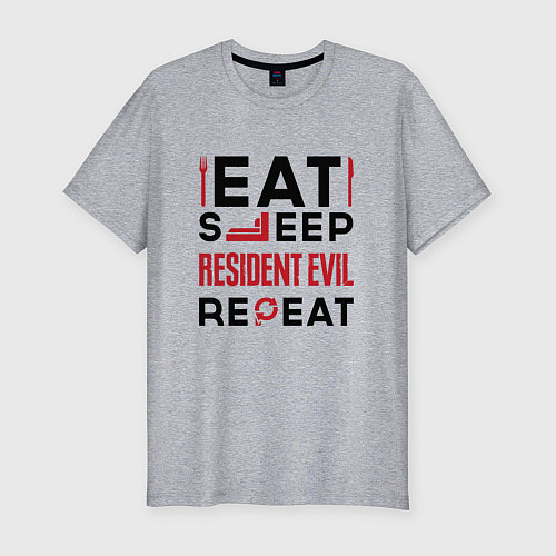 Мужская slim-футболка Надпись: eat sleep Resident Evil repeat / Меланж – фото 1