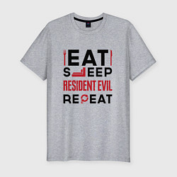 Мужская slim-футболка Надпись: eat sleep Resident Evil repeat
