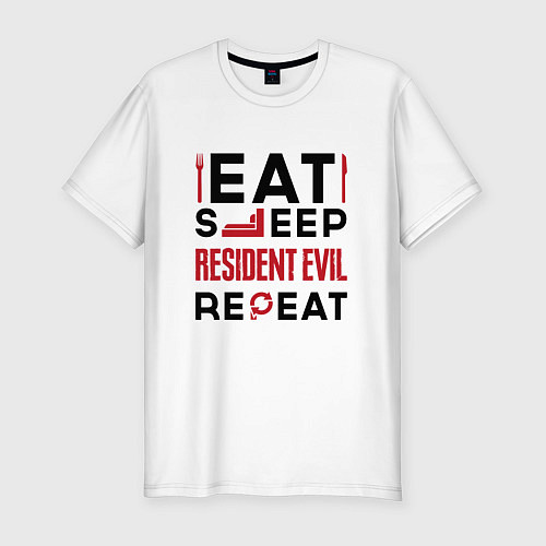 Мужская slim-футболка Надпись: eat sleep Resident Evil repeat / Белый – фото 1