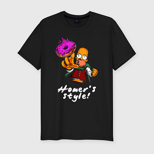 Мужская slim-футболка Гомер Симпсон тянется за пончиком / Черный – фото 1