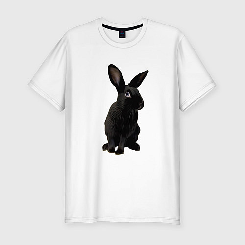Мужская slim-футболка Черный кролик на счастье / Белый – фото 1