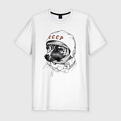 Футболка slim-fit Лайка собака космонавт СССР, цвет: белый