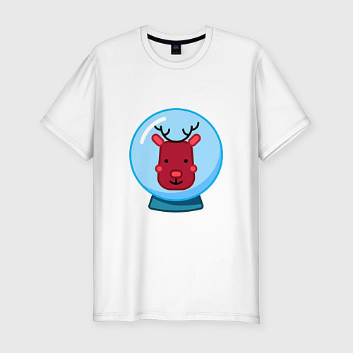 Мужская slim-футболка Снежный шар с портретом оленя / Белый – фото 1