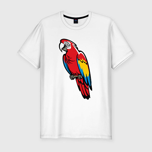 Мужская slim-футболка Попугай Ара на жердочке / Белый – фото 1
