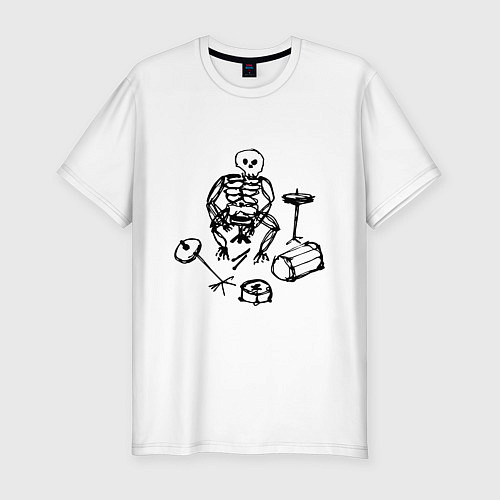 Мужская slim-футболка Скелет барабанщик / Белый – фото 1