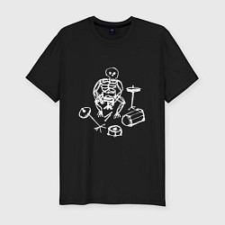 Футболка slim-fit Скелет барабанщик белый, цвет: черный