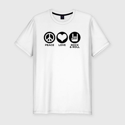 Мужская slim-футболка Мир любовь и рок / Белый – фото 1