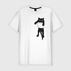 Футболка slim-fit Черный котик в кармане, цвет: белый