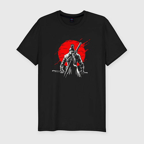 Мужская slim-футболка Призрак Цусимы - Красное солнце / Черный – фото 1