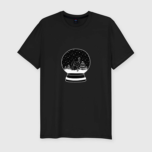 Мужская slim-футболка Снежный шар с ламой / Черный – фото 1