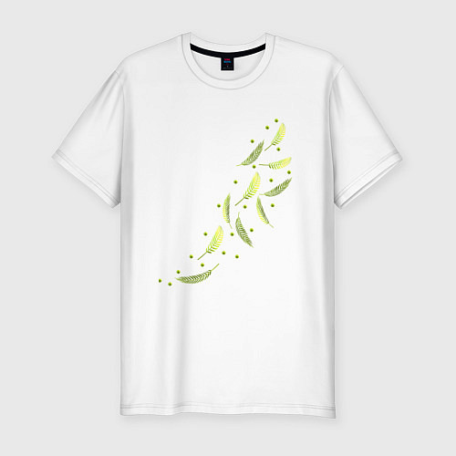 Мужская slim-футболка Тропические листья разлетаются / Белый – фото 1
