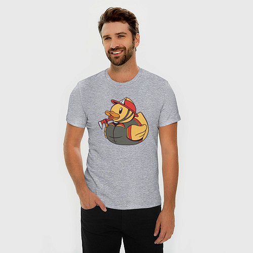 Мужская slim-футболка Резиновая утка пожарный / Меланж – фото 3