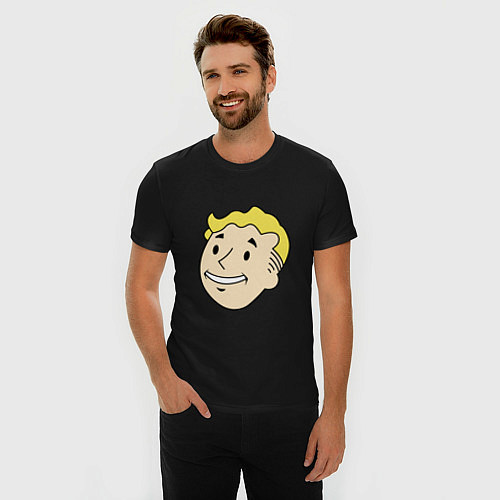 Мужская slim-футболка Vault boy head / Черный – фото 3