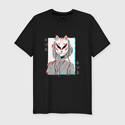 Мужская slim-футболка Аниме девушка в маске кицунэ
