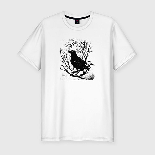 Мужская slim-футболка Черный ворон / Белый – фото 1