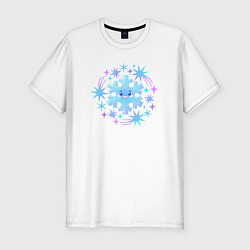 Мужская slim-футболка Смешная снежинка с разноцветными звездами