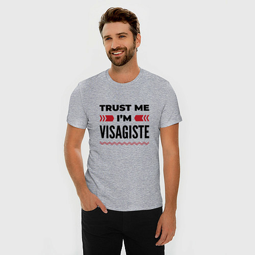 Мужская slim-футболка Trust me - Im visagiste / Меланж – фото 3