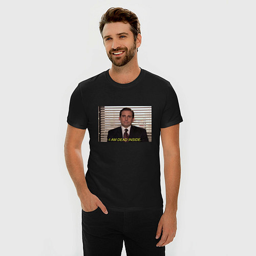 Мужская slim-футболка I am dead inside - Майкл Скотт / Черный – фото 3