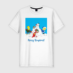 Мужская slim-футболка Дети Симпсоны лепят маму с папой