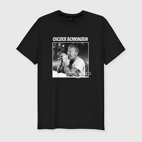 Мужская slim-футболка Chester Bennington autograph / Черный – фото 1