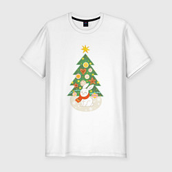 Мужская slim-футболка Зайчик под елочкой - символ 2023 С Новым годом