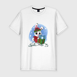 Футболка slim-fit Rabbit with a New Years gift, цвет: белый