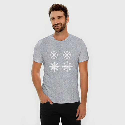 Мужская slim-футболка Новогодние белые снежинки / Меланж – фото 3