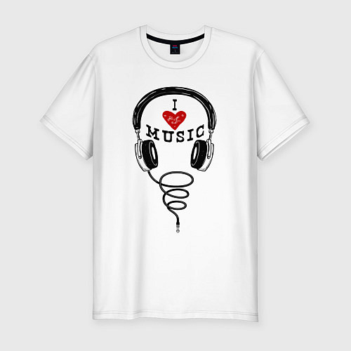 Мужская slim-футболка I love Music - headphones / Белый – фото 1