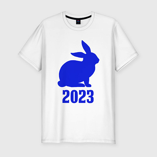 Мужская slim-футболка 2023 силуэт кролика синий / Белый – фото 1