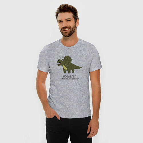Мужская slim-футболка Динозавр трицератопс Вовазавр / Меланж – фото 3