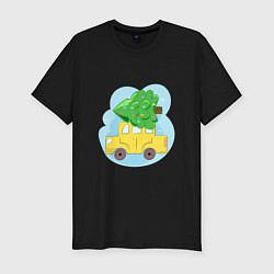 Мужская slim-футболка Машина с елкой