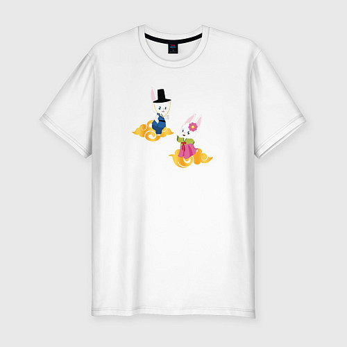 Мужская slim-футболка Пара кроликов в ханбоках / Белый – фото 1