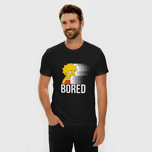 Мужская slim-футболка Лиза Симпсон - bored / Черный – фото 3
