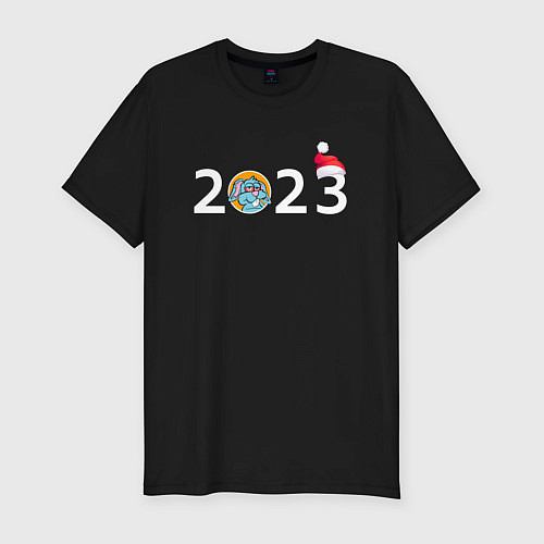 Мужская slim-футболка Уставший новогодний кролик / Черный – фото 1