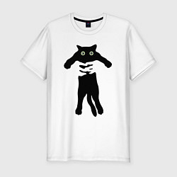 Футболка slim-fit Кот на ручках, цвет: белый