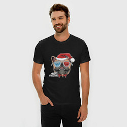 Футболка slim-fit Pug christmas, цвет: черный — фото 2