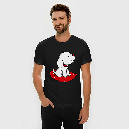 Мужская slim-футболка Собачка на подушке / Черный – фото 3