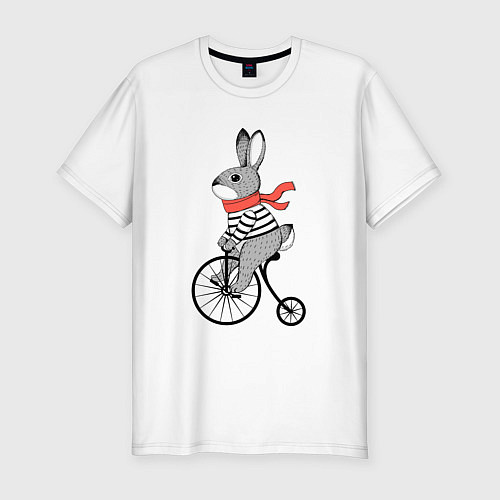 Мужская slim-футболка Заяц на велосипеде / Белый – фото 1